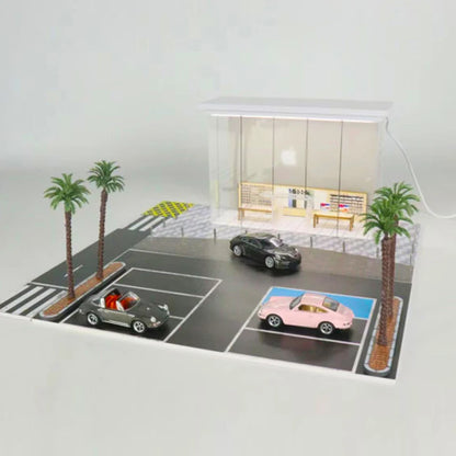 G-FANS Diorama 1:64 USB LED Lighting Parking Lot Model Car Garage Statuion- Phone Store Display Building