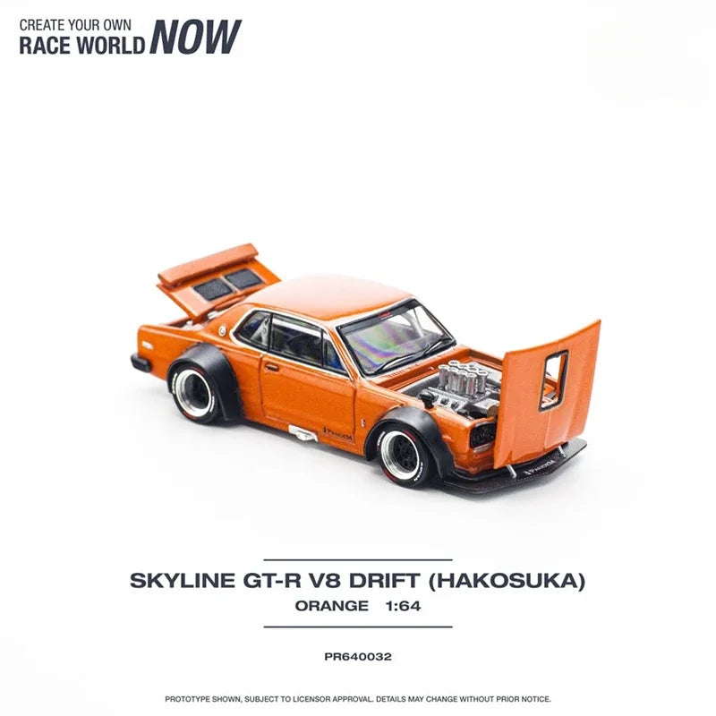 XCartoys x Pop Race 1:64 Skyline 2000 GT-R engine Orange Diecast Model Car