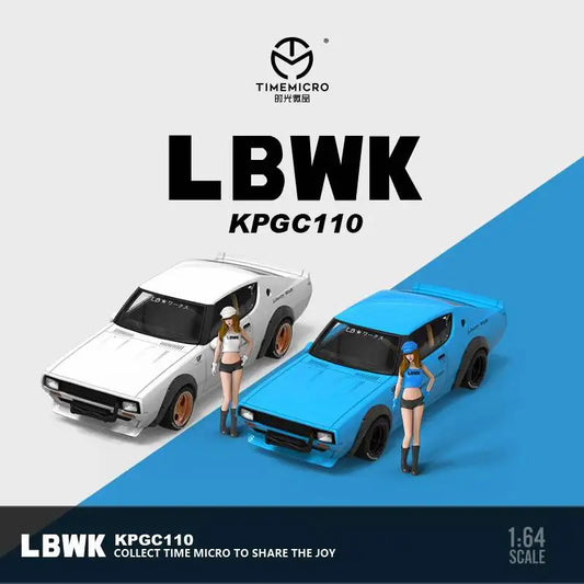 Time Micro 1:64 LBWK Nissan KPGC110 White / Blue Diecast Model Car