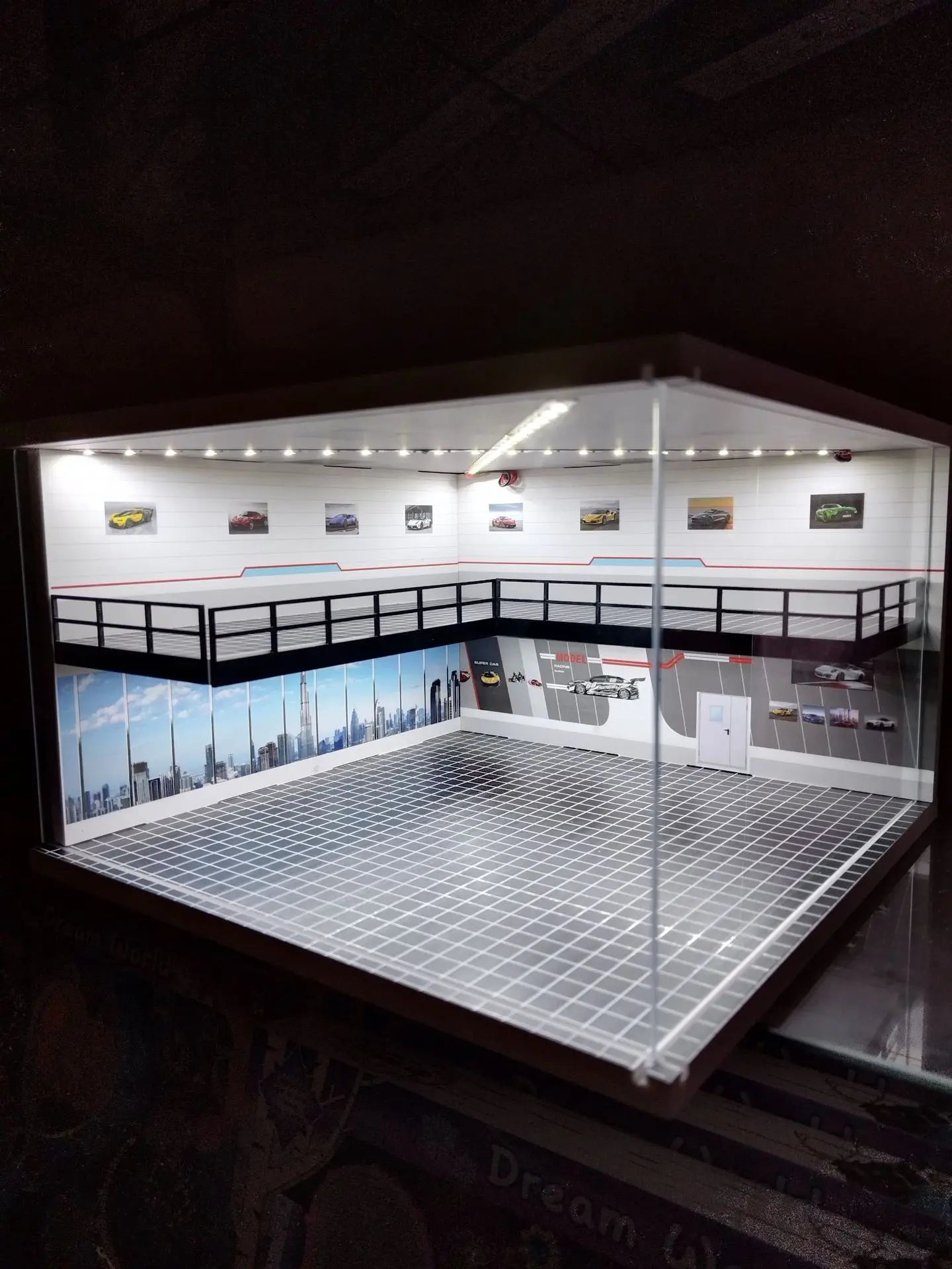 1/64 Diorama Car Garage Model LED Lighting City Store Parking Lot Scene Model Diorama Car model Garage Model LED Lighting
