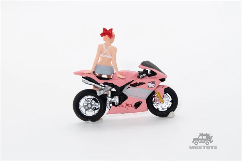TIME MICRO MoreArt 1:64 Pink motorcycle girl figure Diorama
