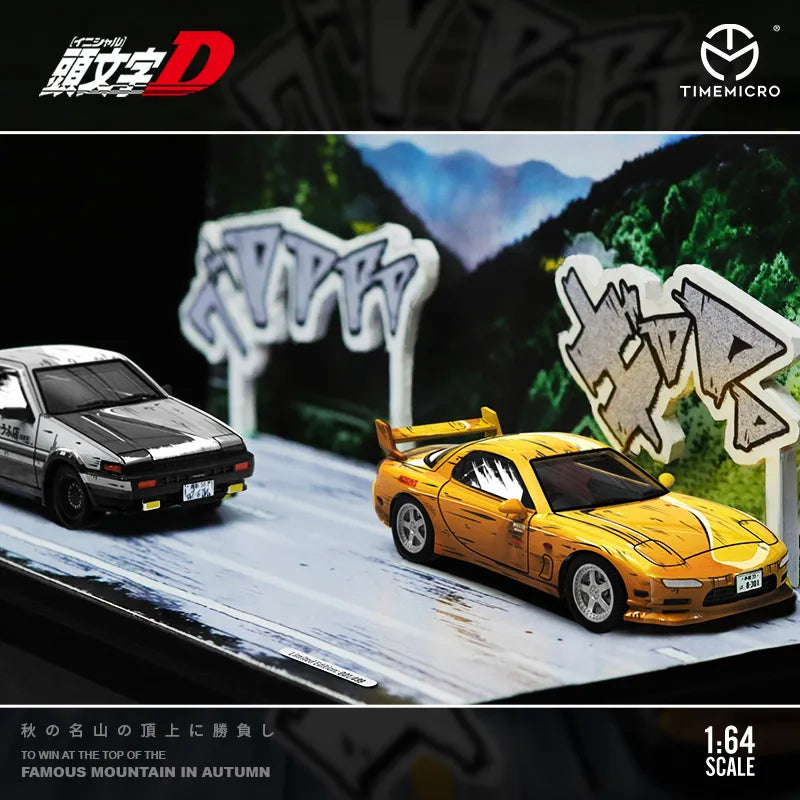 TIMEMICRO 1:64 Initial D cartoon painting AE86 & Mazda RX-7 Diecast Model Car
