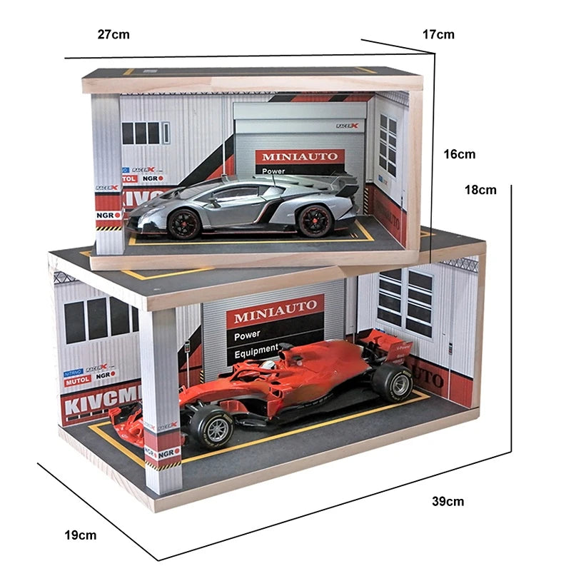 Scale 1:18 Acrylic Hard Cover Case Display Box Display Rack with Light 1:24 Alloy Car Model Display Box Parking Lot Garage Diorama