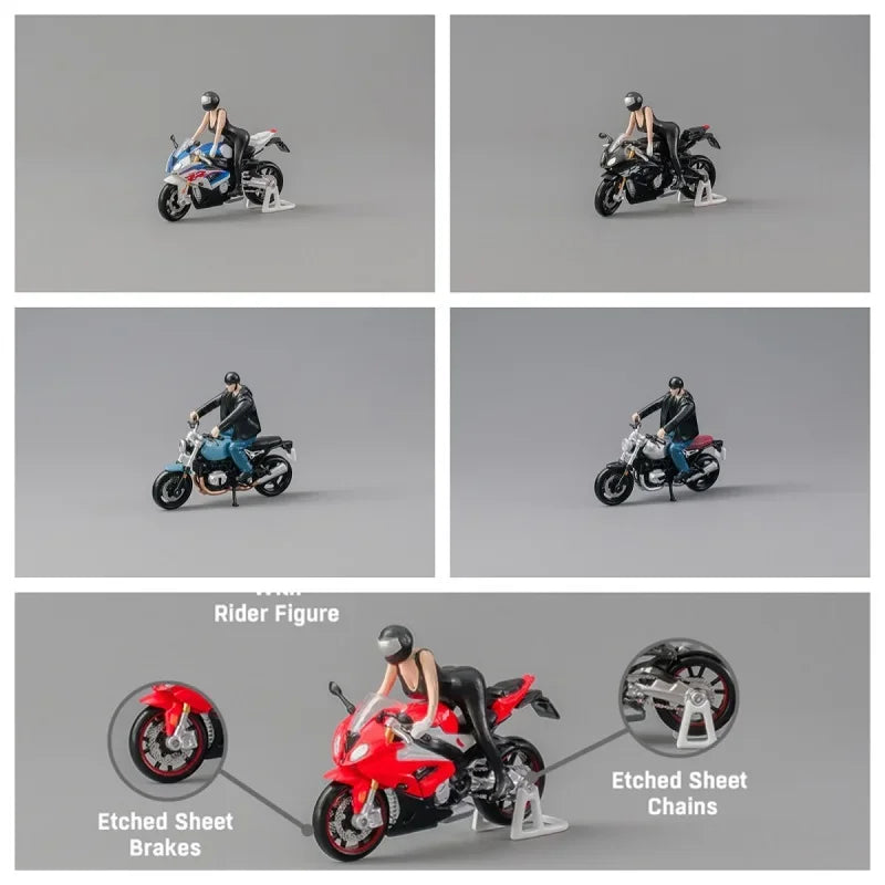 CM MODEL 1:64 S1000RR (Red / Black/ Blue + White) / NineT (Black / Blue / Silver) Diecast Motocycles