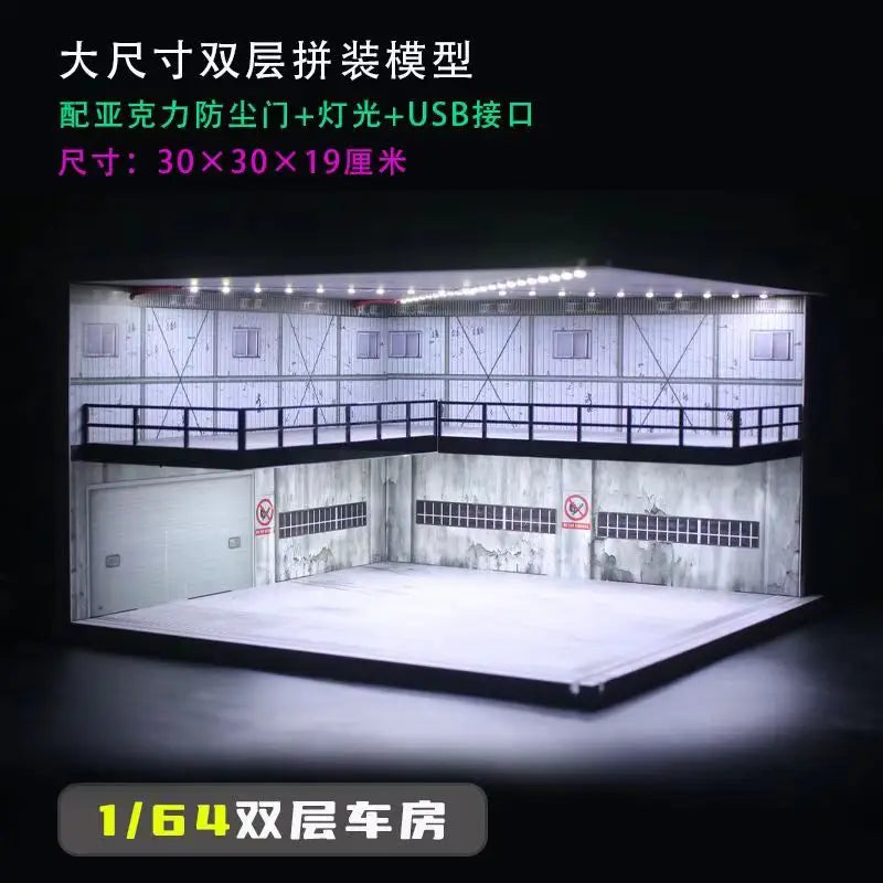 1/64 Diorama Car Garage Model LED Lighting City Store Parking Lot Scene Model Diorama Car model Garage Model LED Lighting