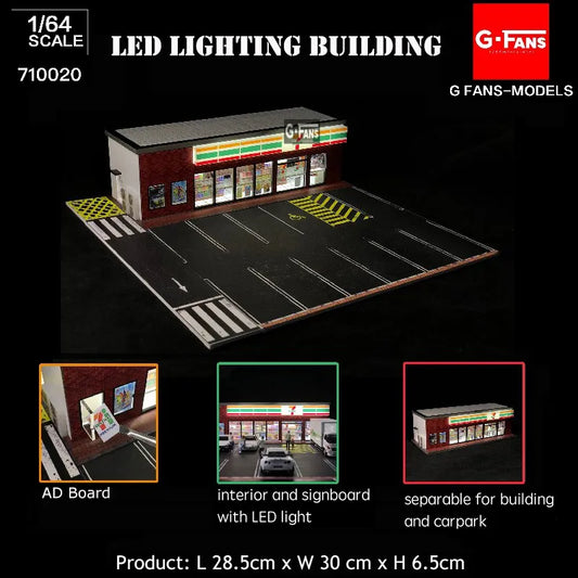 G-FANS Diorama 1:64 USB LED Lighting Parking Lot Model Car Garage - 711 Version