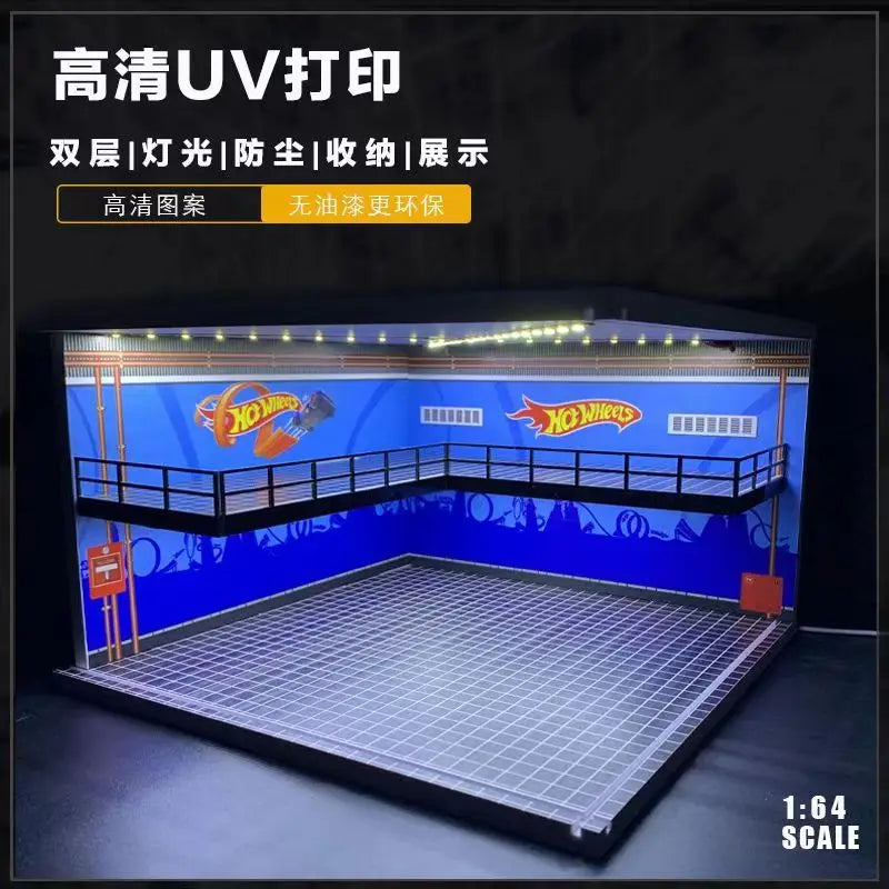1/64 Diorama Car Garage Model LED Lighting City Store Parking Lot Scene Model Diorama Car model Garage Model LED Lighting