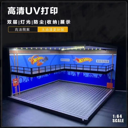 1/64 Diorama Car Garage Model LED Lighting City Store Parking Lot Scene Model Diorama Car model Garage Model LED Lighting