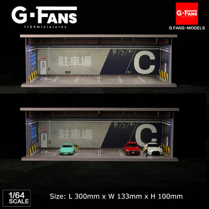 G-Fans 1:64 Assemble Diorama LED Lighting Garage Alloy Model Car Display Station with Dust Cover - Parking Lot