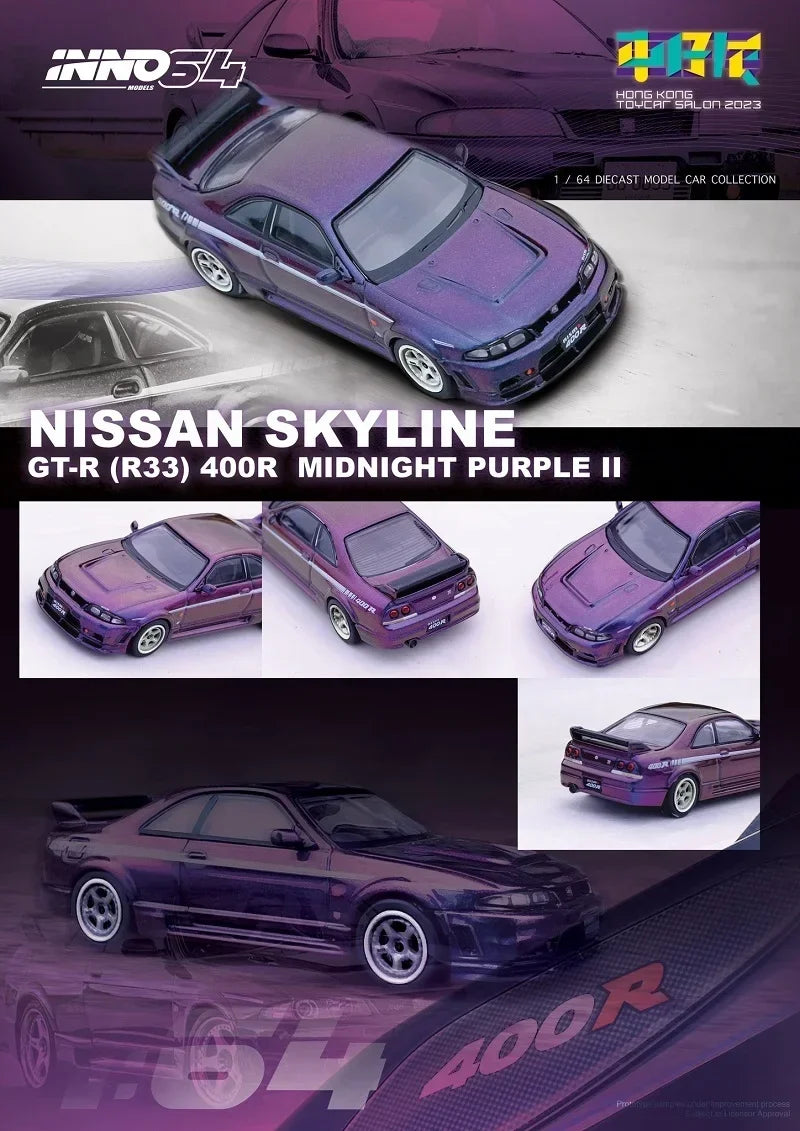INNO 1:64 NISSAN SKYLINE 2000 GT-R (R33) NISMO 400R LBWK F40 Matte Black HK Toycar Salon 2023 Diecast Model