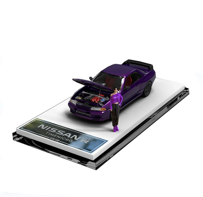 TIME MICRO 1:64 Nissan Gtr32 Midnight Purple/Metallic Silver/Metallic Red Open Cover Limited Edition Diecast Model