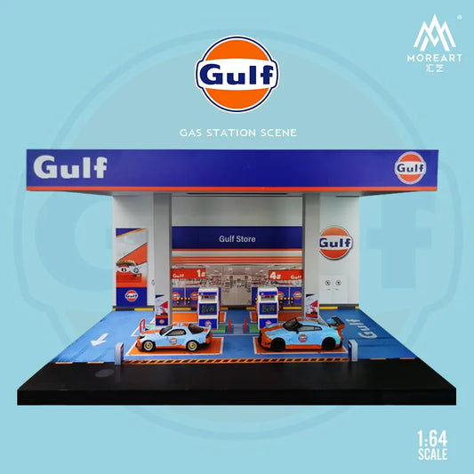 TIMEMICRO&MoreArt 1:64 Gulf oil gas station assembly scene Diorama