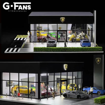 G-FANS Assemble Diorama 1:64 USB LED Lighting Model Car Parking Lot -Lambro Exhibition Hall