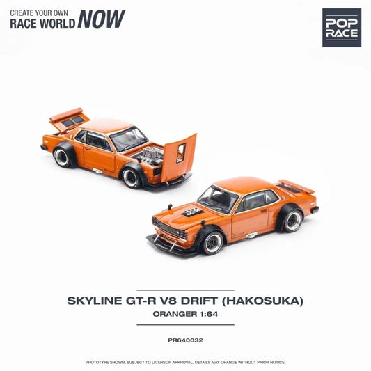 POP RACE In Stock 1:64 Skyline GTR KPGC10 Hakosuka V8 Drift Orange Diecast Car Model