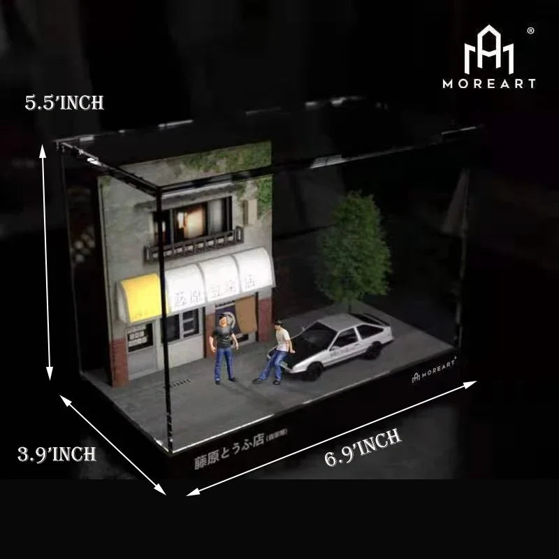 MoreArt 1:64 Diorama LED Lighting Model Car Display Case Doufu Shop With Acrylic Cover