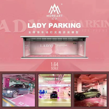 MoreArt 1:64 Assemble LED Lighting Diorama Model Car Lady Parking Station Garage-Pink & Tiff Blue