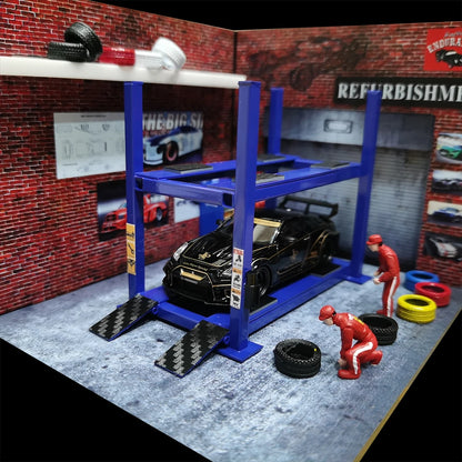 1/64 Model Car Repair 2 Levels Lifter Machine Garage Model Car Display Tools Diorama