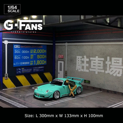 G-Fans 1:64 Assemble Diorama LED Lighting Garage Alloy Model Car Display Station with Dust Cover - Parking Lot