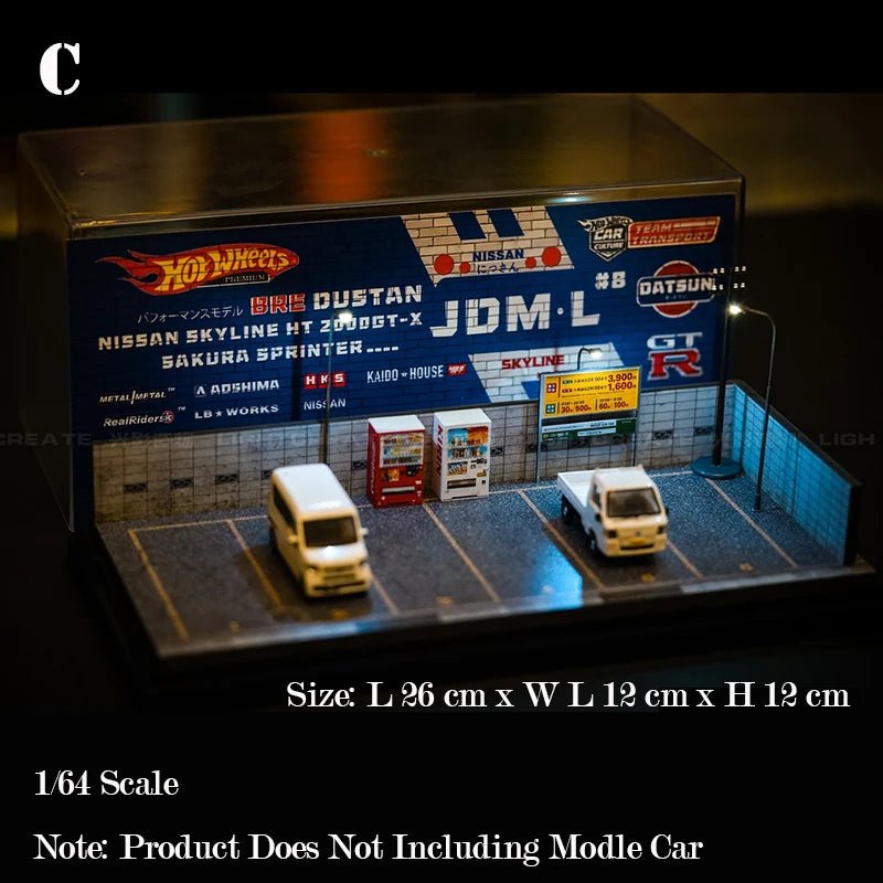 Diorama 1:64 LED Lighting Garage with 6 Parking Spots Model Car Display