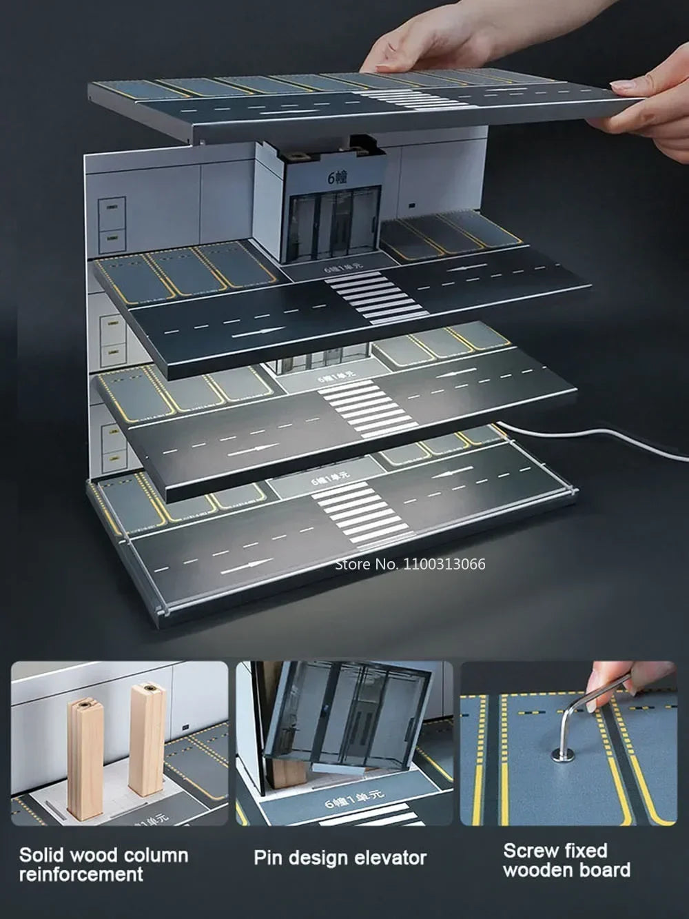 1:64 Parking Lot Scene Car Model Double Deck Storage Box Diorama