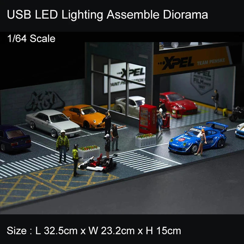 Assemble Diorama 1:64 USB LED Lighting Model Car Parking Garage Station - 2 Versions