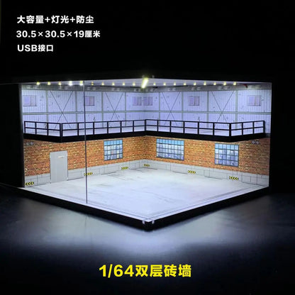 1/64 Diorama Car Garage Model LED Lighting City Store Parking Lot Scene Model Diorama Car model Garage Model LED Lighting