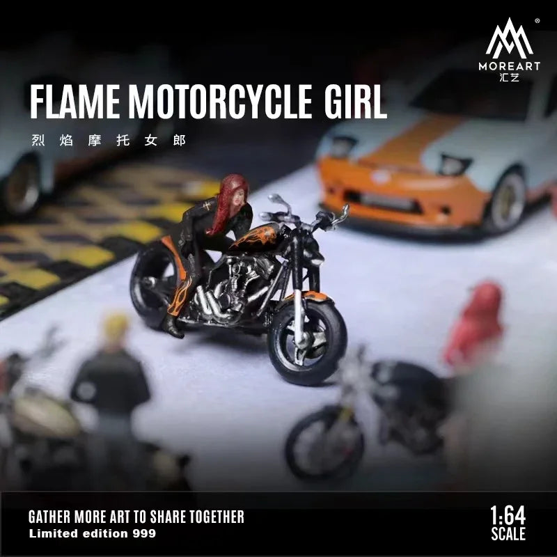 MoreArt 1:64 Resin Figure Flaming Motorcycle Girl Display