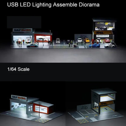 Assemble Diorama 1:64 USB LED Lighting Model Car Parking Garage Station - 2 Versions