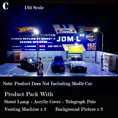 Diorama 1:64 LED Lighting Garage with 6 Parking Spots Model Car Display